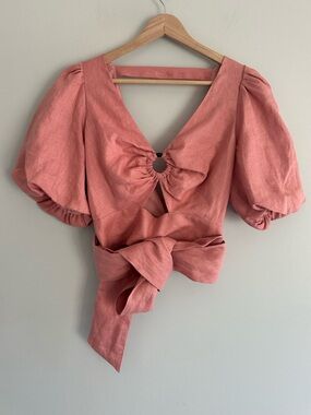 Jets Australia 100% Linen Jetset Puff Sleeve Wrap Around Top Women’s Size 6